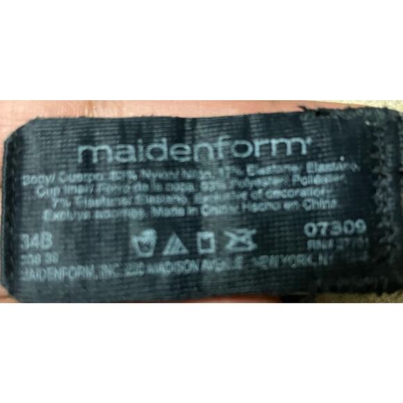 Maidenform Black Nude Polka Dot Bra 34B Underwire Padded Hook Eye Back Lace Bow - Picture 5 of 5